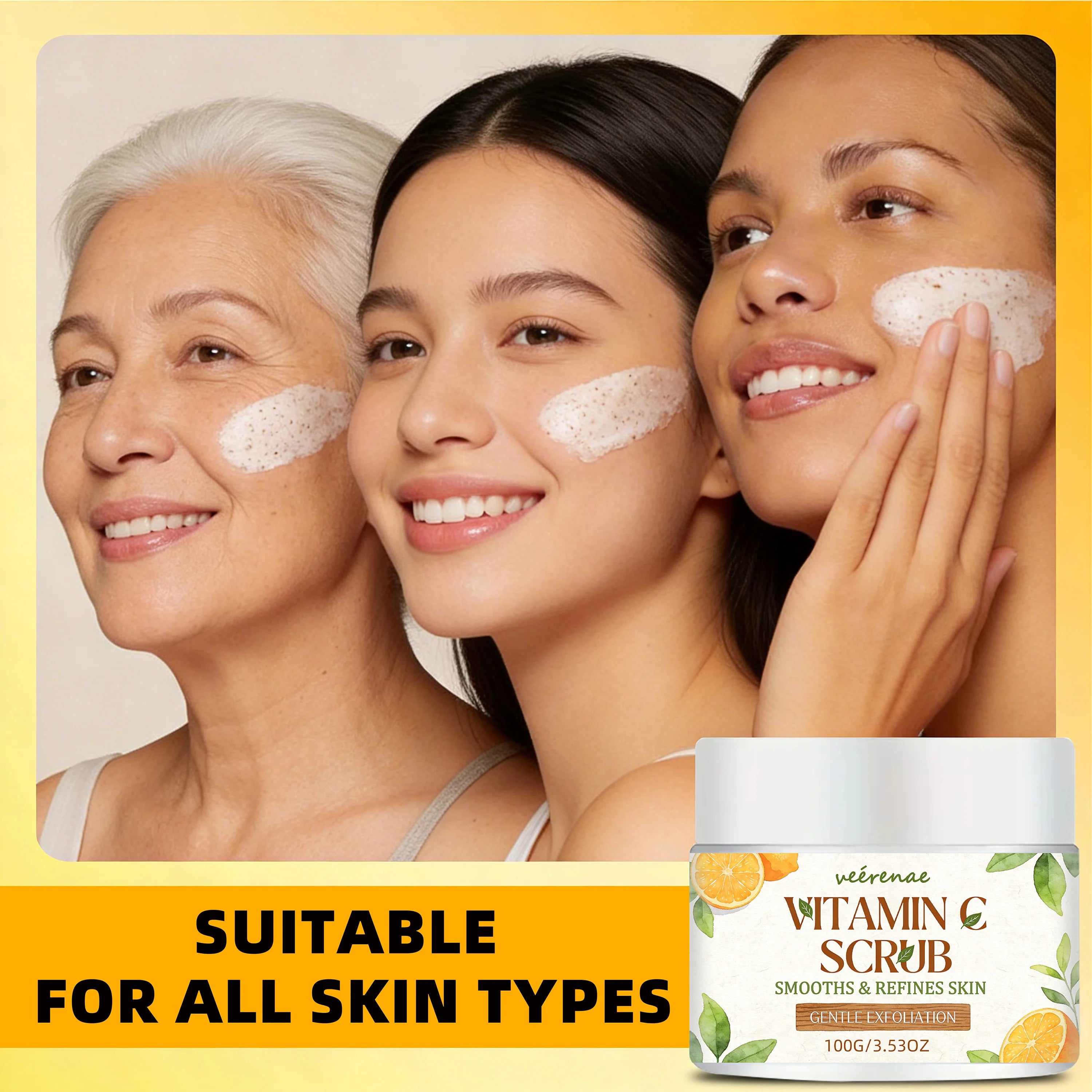 veérenae VITAMIN C SCRUB: Smooths Rough Skin on Hands, Elbows, Knees & Feet- Pre-Workout or Shower Essential, For All Skin Types