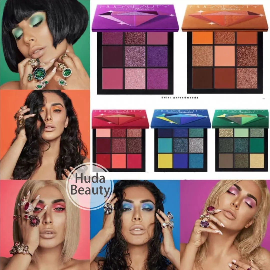 Huda Beauty 9 Color Palette Diamond Amethyst Ruby Red Gold Eye Shadow Pallete Matte Shimmer Eyeshadow Palette Glitter Makeup