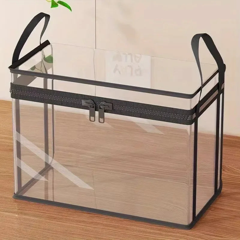 3-Pack Foldable, Space-Saving Large Transparent Storage Boxes with Flip Lids, Large Rectangular Organizing Bins with Front and Lid, Space-Saving Design Suitable for Books, Clothes, Office, Home, Travel, Durable Plastic Contai