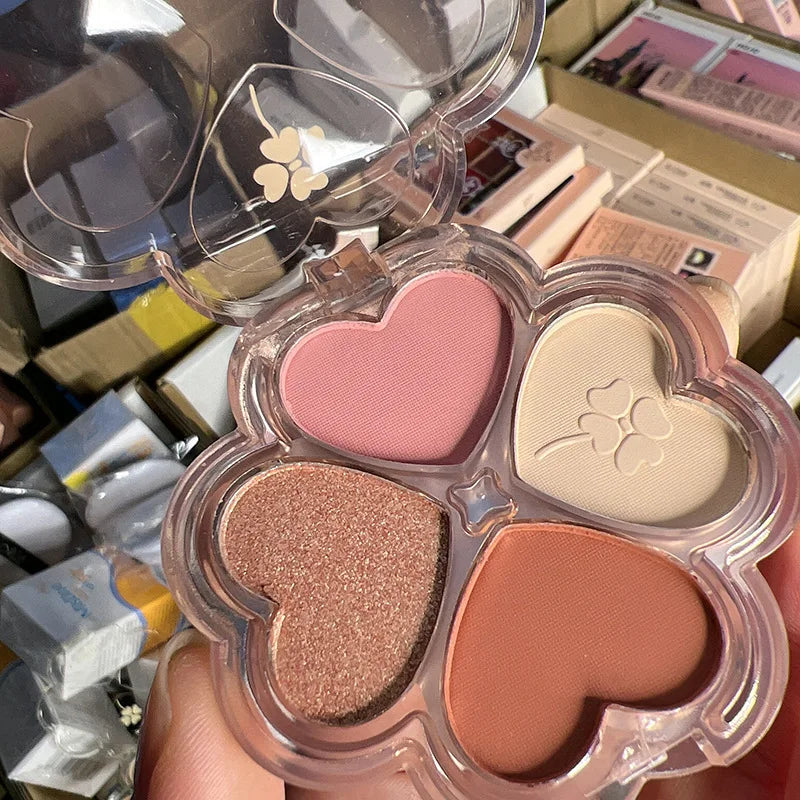 Four Leaf Eyeshadow Palette 4 Colors Eye Shimmer Matte Sequin Pearlescent Highlight Basic Color Scheme Lasting Cosmetics Makeup